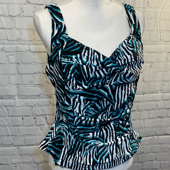 TROPICULTURE Swimsuit Tankini Black/White/Green Animal Print-16 - Picture 3 of 5